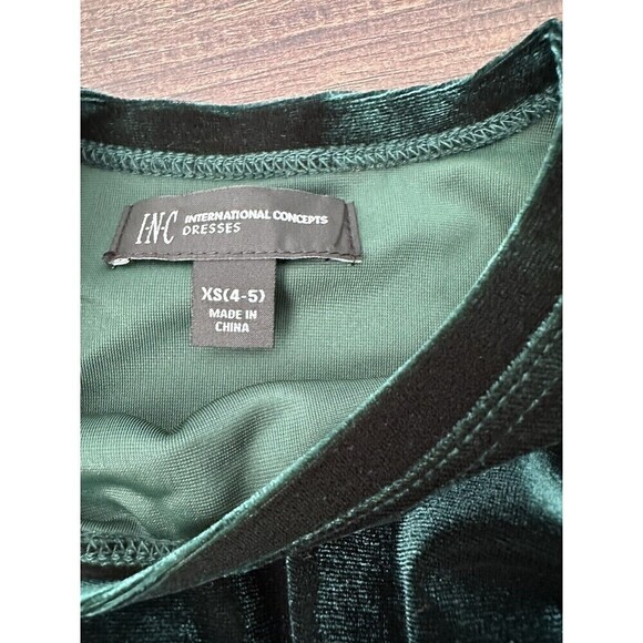 INC INTERNATIONAL CONCEPTS Little Girls Pine Green Stretch Velour Dress XS(4-5) - Picture 4 of 7